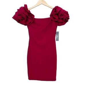 Lulus Red Mini Dress Ruffle Shoulder Detail Sz XS